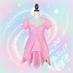 Dolls Kill Current Mood NWT Pink Fairy Tale Pixie Short Puff Sleeve Mini Dress L